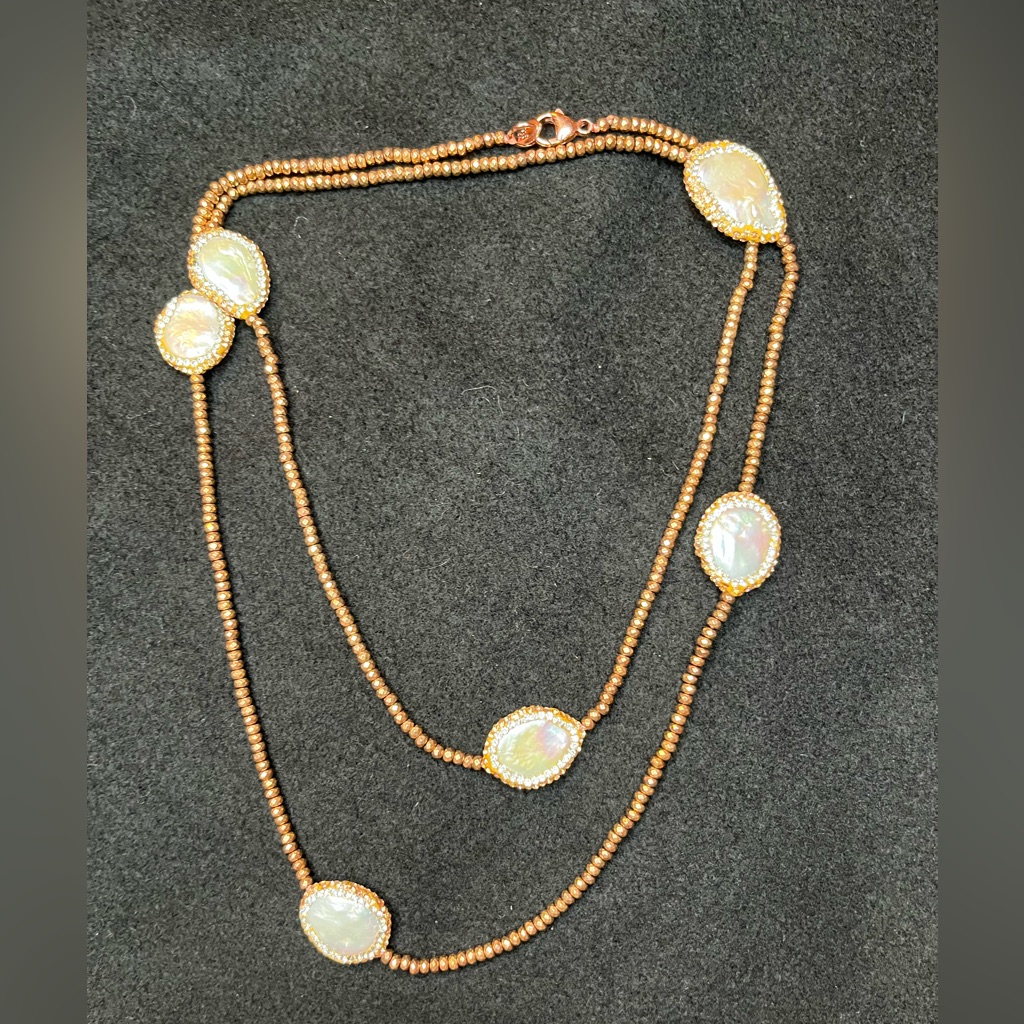 Luc 925 Accented Mother Of Pearl Necklace Rhinestone Pink